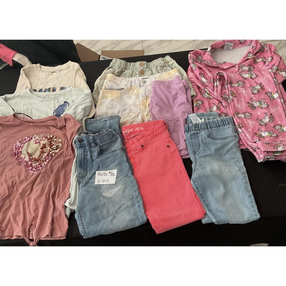 Mixed Brands Outfit Lot Girls 10-12 T Shirts Jeans Shorts 11pc Disney Unicorn